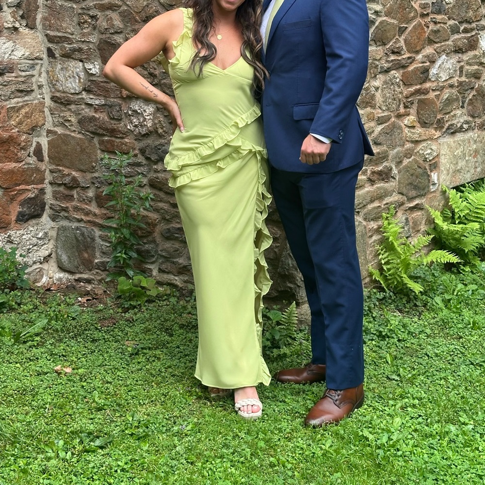 REVOLVE Lime Green Ruffle Maxi Dress